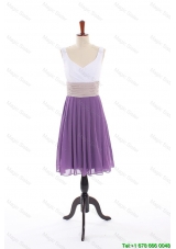 Clearence Empire V Neck Prom Dresses with Ruching in Purple