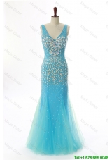 Clearence Mermaid V Neck Backless Beading Long Prom Dresses for 2016
