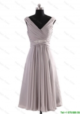 Clearence V Neck Short Beading Grey Prom Dresses for Graduation