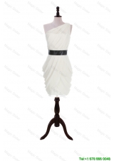 2016 Summer Column One Shoulder Belt Prom Dresses with Ruching
