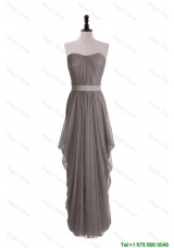 Clearence Grey Long Prom Dresses with Ruching and Belt