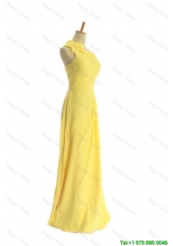 Clearence One Shoulder Long Yellow Prom Dresses with Bowknot