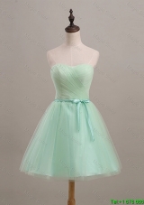 Clearence Ruching and Belt Apple Green Short Prom Dresses for 2016