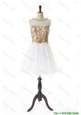 2016 Summer A Line Bateau Prom Dresses with Appliques and Beading