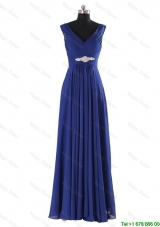 Designer V Neck Beading and Ruching Long Prom Dresses for 2016 Autumn
