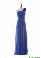 Most Popular Hand Made Flower One Shoulder Long Prom Dresses in Blue