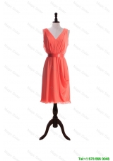 Designer Empire V Neck Prom Dresses with Sashes in Watermelon