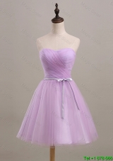 Pretty Ruching and Belt Short Prom Dresses in Lilac for 2016