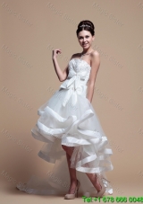 2016 Elegant Strapless High Low Wedding Dresses with Bowknot