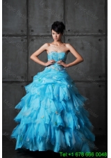 Perfect Ball Gown Appliques and Ruffles Wedding Gowns in Aqua Blue