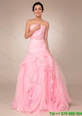 Remarkable Baby Pink Wedding Dresses with Rolling Flowers and Bowknot