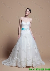 2016 Romantic A Line Sweetheart Appliques Wedding Dresses with Belt