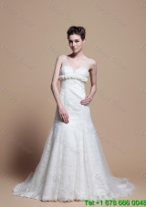 Custom Made Lace A Line Wedding Dresses with Hand Made Flowers
