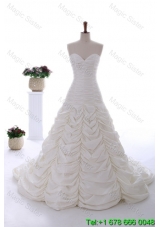 Perfect 2016 Brush Train Wedding Dress with Ruching and Pick Ups