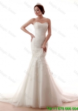 Remarkable Mermaid Hand Made Flowers Wedding Gowns with Court Train