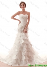 Gorgeous Beading and Ruffles White Wedding Dress with Brush Train