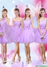 Sophisticated A Line Lavender Bridesmaid Dresses with Lace and Bowknot