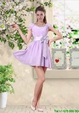Decent Scoop Bowknot Bridesmaid Dresses with Cap Sleeves
