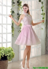 Perfect High Neck Lace Bridesmaid Dresses with Belt for 2016