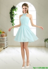 Cheap Halter Top Belt Light Blue Bridesmaid Dresses for 2016