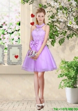 Feminine Halter Top Laced and Bowknot Dama Dresses in Lavender