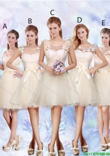 Modest A Line Appliques and Belt Dama Dresses in Champagne