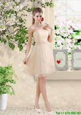 Perfect Short Strapless Champagne Dama Dresses with Belt