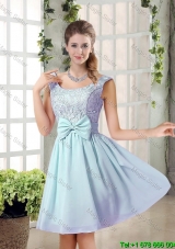 A Line Straps Bowknot Short Prom Dresses with Bowknot