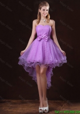 Pretty Strapless Bowknot Dama Dresses with High Low