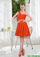 Rust Red One Shoulder Prom Dresses with Beading and Belt