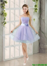 2016 Cheap A Line Strapless Dama Dresses with Hand Made Flowers