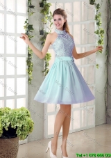 2016 Fall A Line High Neck Belt Dama Dresses with Lace