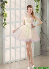 2016 Fall V Neck Strapless Dama Dresses with Bowknot