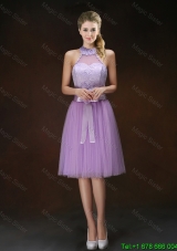 2016 Popular Knee Length Prom Dresses with Halter Top