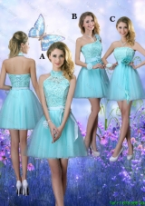 Beautiful A Line Aqua Blue Dama Dresses with Appliques