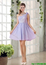 Pretty A Line One Shoulder Dama Dresses with Hand Made Flowers