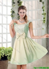 2016 Summer A Line Straps Lace Prom Dresses with Bowknot