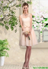 Junior Champagne Straps Prom Dresses with Bowknot