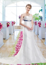 Discount Column Wedding Gowns with Belt and Appliques