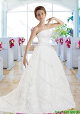 Elegant A Line Strapless Wedding Gowns with Appliques