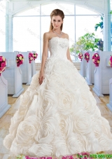 Gorgeous A Line Strapless Brush Train Wedding Dresses with Lace