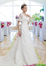 Best Selling V Neck Wedding Gowns with Short Sleeves for 2016