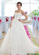 Cheap Sweetheart Wedding Dresses with Appliques and Bowknot
