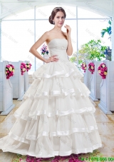 Fashionable Ruffled Layers Wedding Dresses with Brush Train