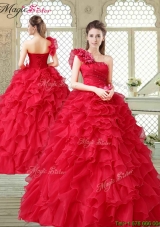 2016 Beautiful One Shoulder Ruffles Quinceanera Gowns in Red