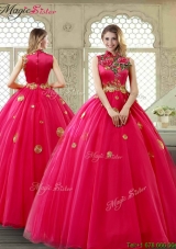 2016 Exclusive High Neck Quinceanera Gowns in Coral Red