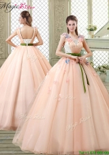 2016 New Style Straps Quinceanera Dresses with Appliques and Belt