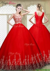 New Style Scoop Lace Up Quinceanera Gowns with Appliques