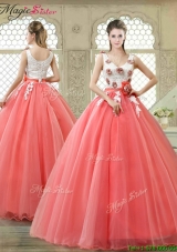 Elegant Watermelon Quinceanera Dresses with Hand Made Flowers