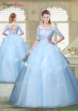 Hot Sale Half Sleeves Scoop Quinceanera Dresses with Lace